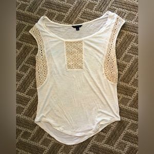 American Eagle Outfitters Small Ivory Boho lace appliqué inset T-shirt top